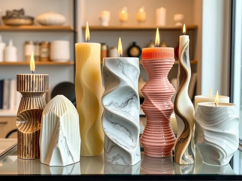 Bougie décorative sculptée géométrique — tendance déco